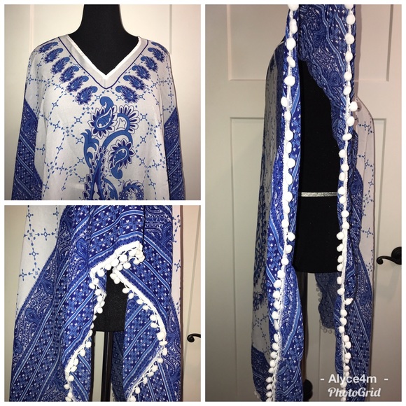 🦋NY & Co Pom Pom Paisley Caftan🦋 - Picture 4 of 8